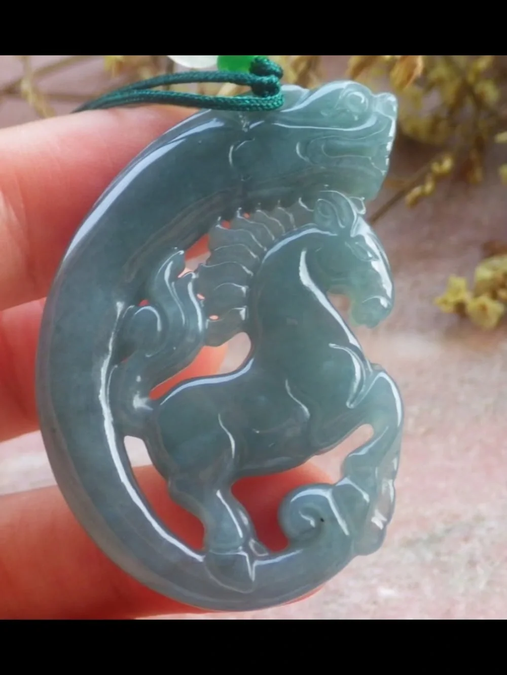Water blue Exquisite Certificate Jadeite Jade Green Grade A Pendant Dragon Horse